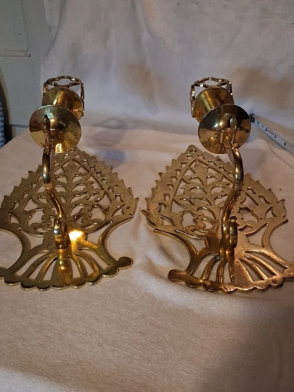 Vintage Gold Brass Ornate Wall Candle Sconces